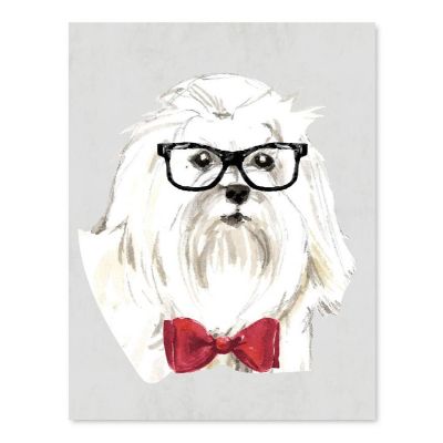 Maltese Print Glasses Red Bow 8.5x11in Image 1