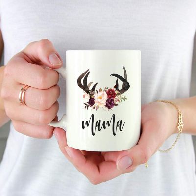 Mama Antlers Florals Ceramic Mug Image 1