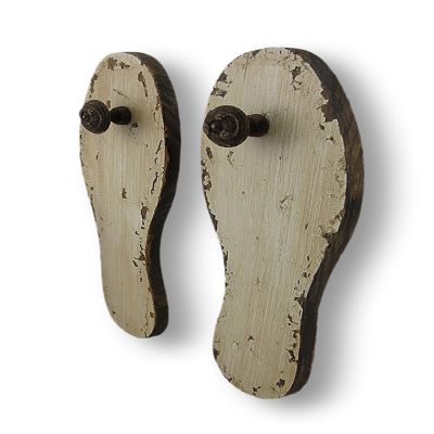 Manual Distressed Finish Antique White Wooden Shoe Sole Wall Pegs Image 1