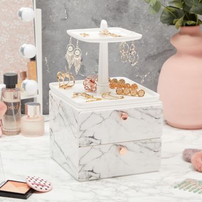 Marble Makeup Organizer with Rose Gold Trim Image 1