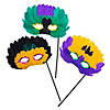 Mardi Gras Feather Mask with Stick- 12 Pc. Image 1