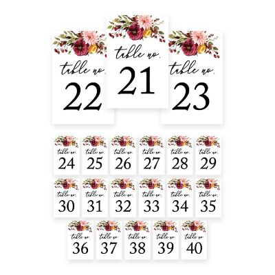 Marsala Floral Table Numbers 21-40 4x6 Image 1