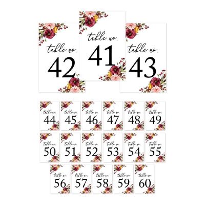 Marsala Floral Table Numbers 41-60 4x6 Image 1