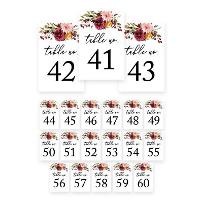 Marsala Floral Table Numbers 41-60 4x6 Image 1