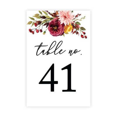 Marsala Floral Table Numbers 41-60 4x6 Image 1