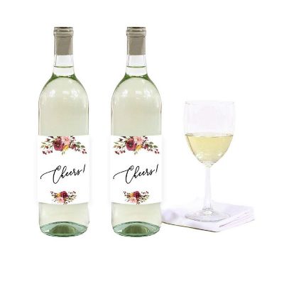 Marsala Floral Wedding Wine Labels Cheers Image 1