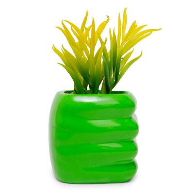 Marvel Comics Hulk Smash Hand 3-Inch Ceramic Mini Planter With Artificial Succulent Image 2