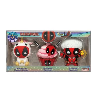 Marvel Deadpool 3D Foam Bag Clip Set  Unicorn, Cupcake, Bathtime Image 1