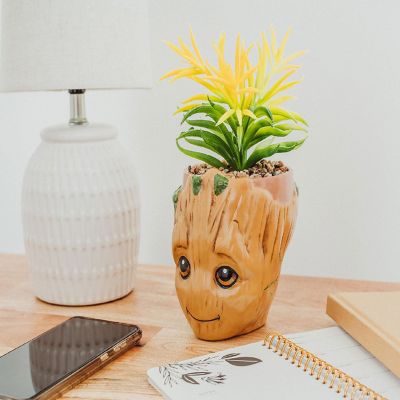 Marvel Guardians of the Galaxy Groot 4.8 x 4.25 x 7.6 Inch Ceramic Planter w/ Artificial Plant Image 2