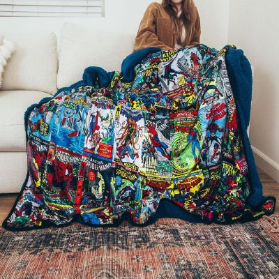 Marvel Spider-Man 60th Anniversary Special Edition Blue Sherpa Throw Blanket Image 3