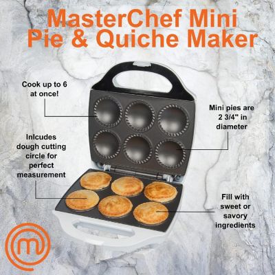 MasterChef Mini Pie and Quiche Maker- Pie Baker Cooks Homemade 6 Small Pies and Quiches in Minutes- Non-stick Cooker w Dough Cutting Circle for Easy Measurement Image 1