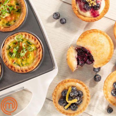 MasterChef Mini Pie and Quiche Maker- Pie Baker Cooks Homemade 6 Small Pies and Quiches in Minutes- Non-stick Cooker w Dough Cutting Circle for Easy Measurement Image 2