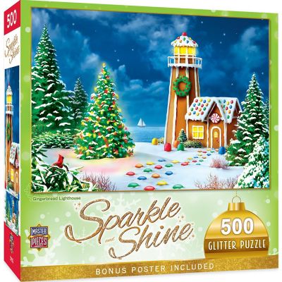 MasterPieces 500 Piece Glitter Christmas Puzzle Gingerbread Lighthouse Image 1