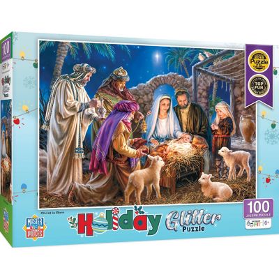 MasterPieces Holiday Glitter - Christ is Born 100 Piece Jigsaw Puzzle Image 1