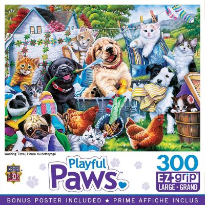 MasterPieces Playful Paws Washing Time 300 Piece EZ Grip Jigsaw Puzzle Image 1