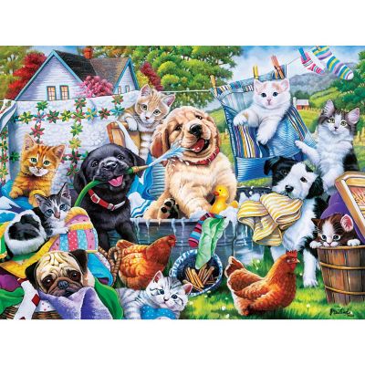 MasterPieces Playful Paws Washing Time 300 Piece EZ Grip Jigsaw Puzzle Image 2