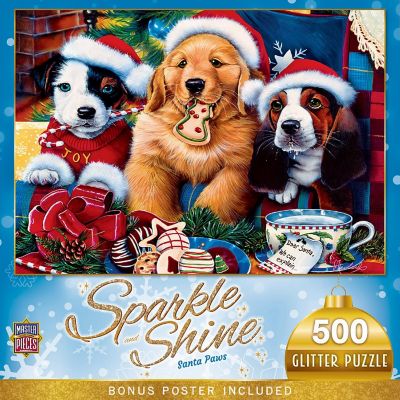 MasterPieces Sparkle & Shine - Santa Paws 500 Piece Glitter Puzzle Image 1