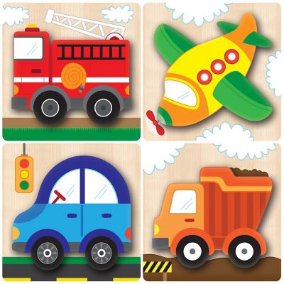 MasterPieces Vehicles Chunky Wood Puzzles 4 Pack for Kids Image 2