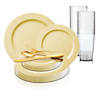 Matte Bright Yellow Round Disposable Plastic Dinnerware Value Set (20 Settings) Image 1