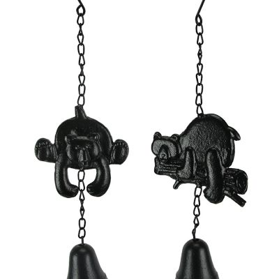 Mayrich Set of 2 Black Cast Iron Bear Wind Chime Hanging Bells Outdoor Home Cabin Decor Image 1