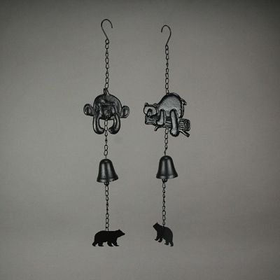 Mayrich Set of 2 Black Cast Iron Bear Wind Chime Hanging Bells Outdoor Home Cabin Decor Image 3
