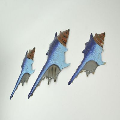 Mayrich Set of 3 Blue Metal Seashell Decorations Wall Hanging Sculpture Beach Home Decor Image 1