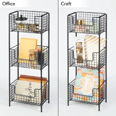 mDesign Steel Freestanding 3-Tier Storage Organizer Tower with Baskets ...