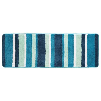 mDesign Striped Microfiber Polyester Rug, Non-Slip Spa Mat/Runner - Teal Blue Image 1