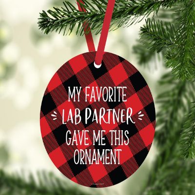 MDF Ornament Fav Lab Partner - Red Plaid Image 1