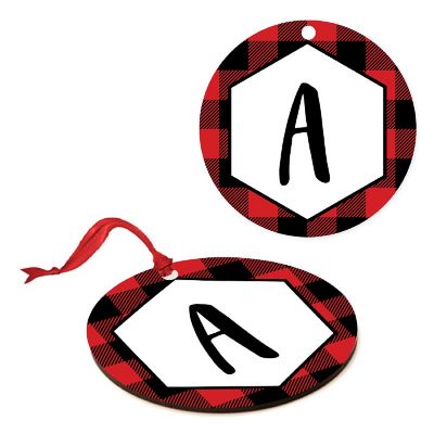 MDF Wood Ornament Red Plaid Letter A Image 1