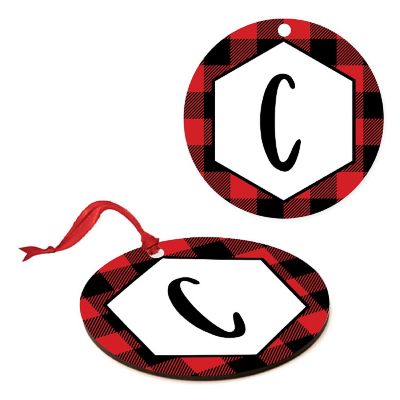 MDF Wood Ornament Red Plaid Letter C Image 1