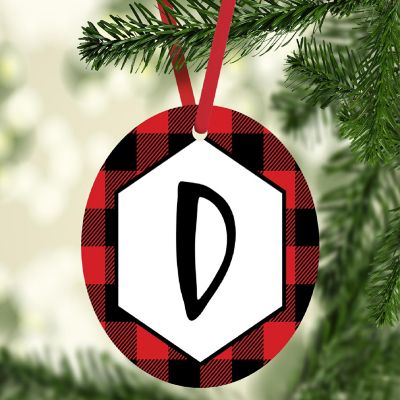 MDF Wood Ornament Red Plaid Letter D Image 1