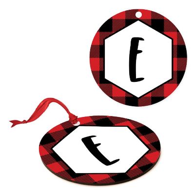 MDF Wood Ornament Red Plaid Letter E Image 1