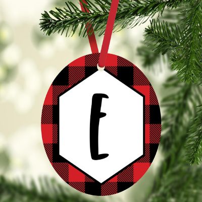 MDF Wood Ornament Red Plaid Letter E Image 2