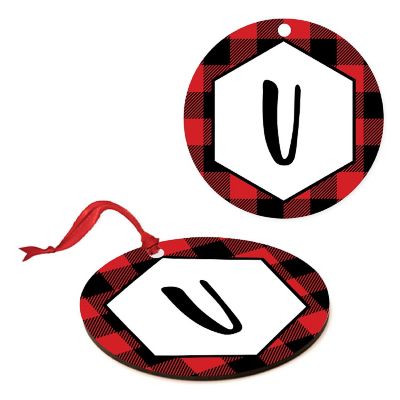 MDF Wood Ornament Red Plaid Letter U Image 1