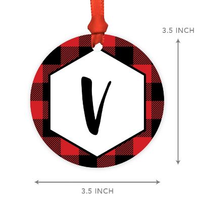 MDF Wood Ornament Red Plaid Letter V Image 1