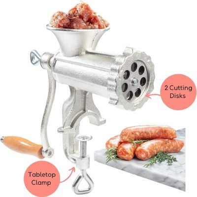 Meat Grinder with Tabletop Clamp & 2 Cutting Disks, Cast Iron Heavy Duty Sausage Maker and Manual Meat Mincer - Make Homemade Burger Patties, Ground Beef and Mo Image 3