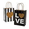 Medium Black & Gold Glitter Wedding Love Kraft Paper Gift Bags - 12 Pc. Image 1