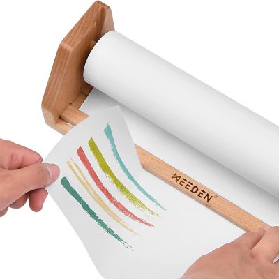 MEEDEN Kids Tabletop Paper Roll Dispenser, Solid Beech Wood with 3 Paper Rolls (12" x 75ft), Portable Art Painting Easel for Kids Image 1