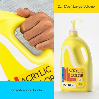 MEEDEN Lemon Yellow Acrylic Paint with Pump Lid, 1/2 Gallon (2L /67.6 oz.) Heavy-Body Non-Toxic Rich Pigment Color, Perfect for Art Class Image 2
