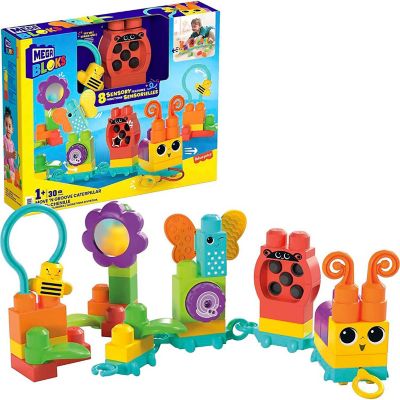 MEGA BLOKS Fisher Price 24 Piece Sensory Building Blocks Toy, Move N Groove Caterpillar Train Image 1