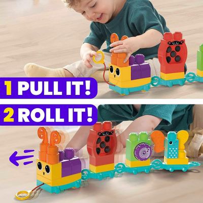 MEGA BLOKS Fisher Price 24 Piece Sensory Building Blocks Toy, Move N Groove Caterpillar Train Image 3