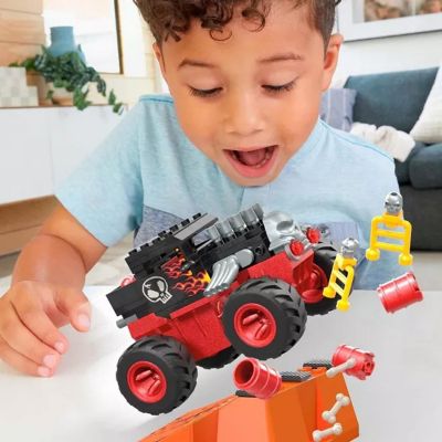 MEGA Hot Wheels Monster Trucks Toy Car Building Set, Smash &amp; Crash Bone Shaker Crush Course with 151 Pieces, 1 Micro Figure Driver, Red Image 1