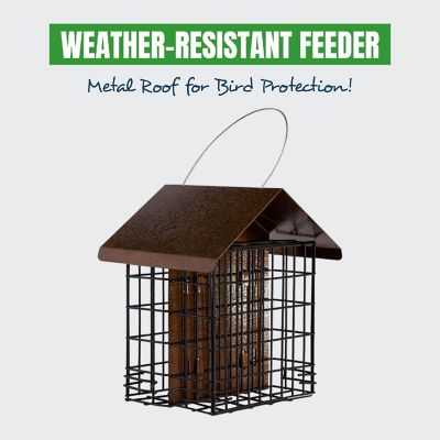 MEKKAPRO Double Suet Wild Bird Feeder with Hanging Metal Roof Image 1