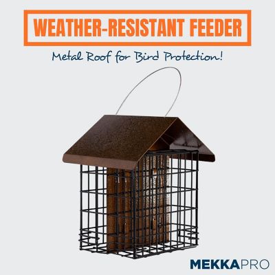 MEKKAPRO Double Suet Wild Bird Feeder with Hanging Metal Roof Image 3
