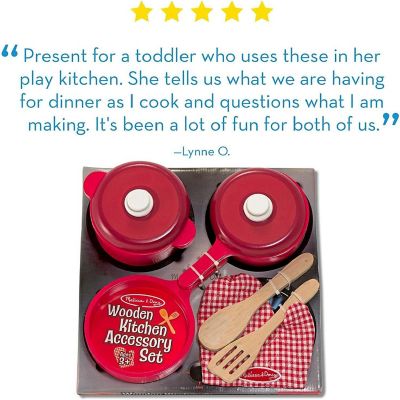 Melissa & Doug Deluxe Wooden Kitchen Accessory Set Red - Pots & Pans 8 pcs Image 3