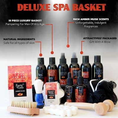 Men's Amber Musk 18-Piece Grooming Kit Luxury Bath and Body Gifts Basket Image 1