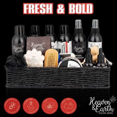 Men's Gift Set Deluxe 18-Piece Grooming Kit. Charcoal Cedarwood Natural Bath & Body Spa Gift Set. Shaving & Beard Care Basket Image 1