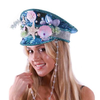 Mermaid Shell Bedazzled Sequin Festival Sailor Costume Hat Image 2