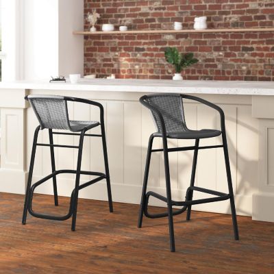 Merrick Lane 2 Pack Gray PE Rattan Barstool Image 1